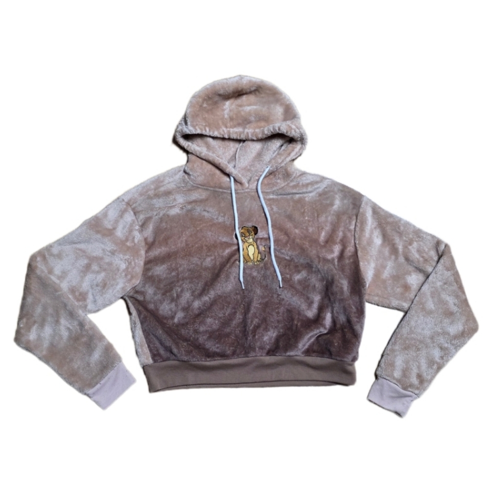 Disney The Lion King Women's Simba Brown Embroidered Cropped Hoodie Size M